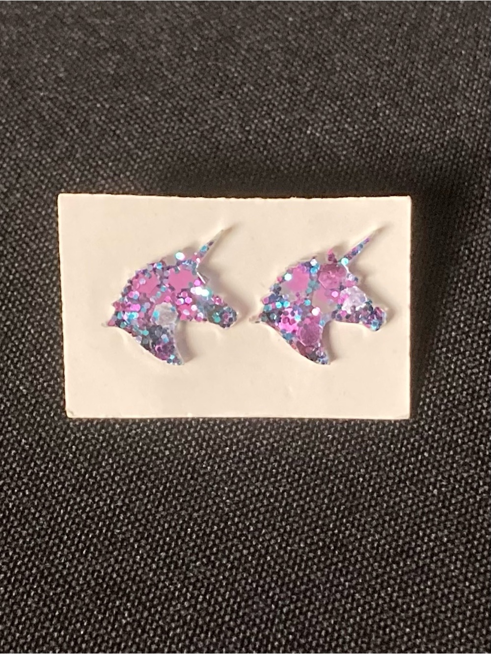 ⭐️ Handmade Mini Purple And Blue Glitter Resin Unicorn Stud Earrings